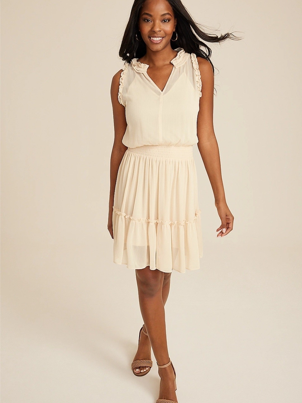 Maurices Ivory Ruffle Trim Skater Mini Dress Sz S Boho Summer Fashion